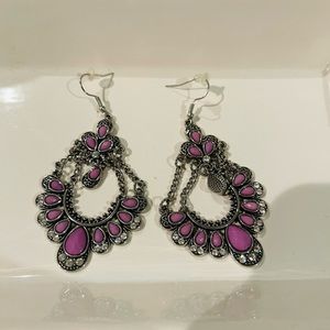 Meta and purple dangle earrings